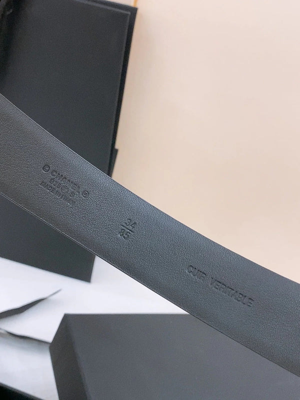 BELT 30MM IN BLACK CALFSKIN WITH INTERWOVEN GOLD CHAIN BUCKLE