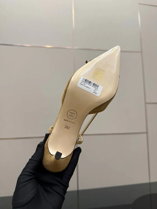CC 26s Escarpins à bride arrière 65 Daim marron noir Cuir de vachette 651327