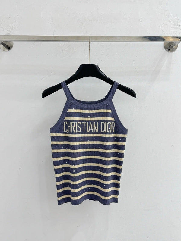 Débardeur en tricot à rayures et lettres en strass en laine CD 2026 455360