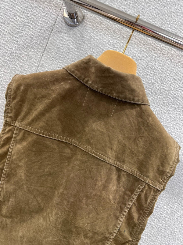Miumiu 2026 Denim Short Vest Jacket Brown Cotton