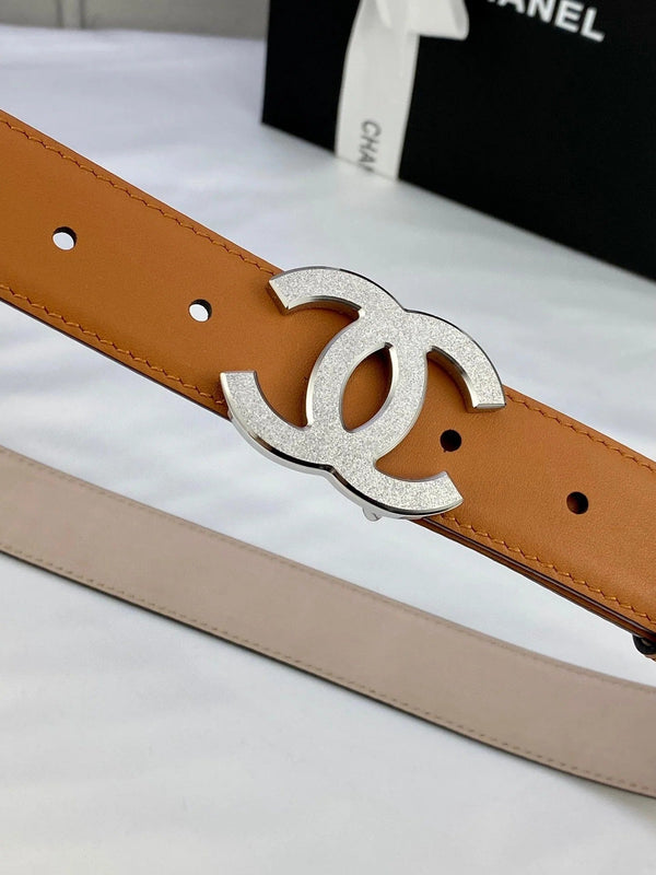 DOUBLE C BELT 30MM IN BROWN CALFSKIN METAL BUCKLE