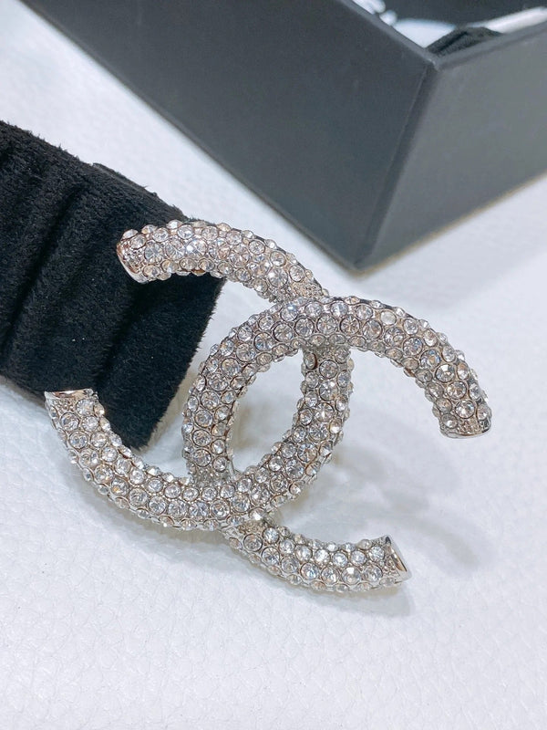 CC ELASTIC BELT 30MM IN BLACK WOOL FABRIC SILVER HARDWARE WITH RHINSTONES