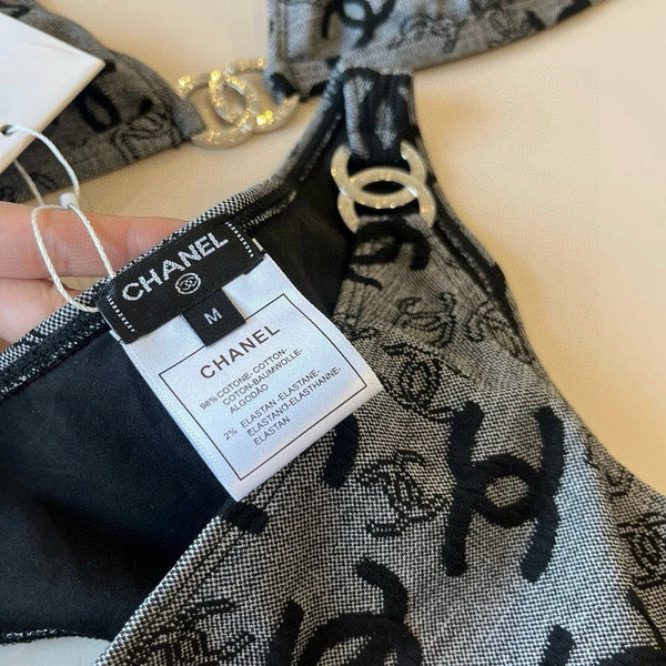 SWIMSUIT IN GREY AND BLACK PRINTED LOGO 604224