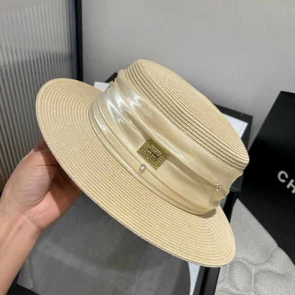 CAPPELLO DI PAGLIA MM IN BEIGE CHIARO CON STRASS DECORATO