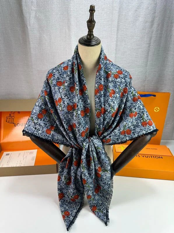 LV SCARF 140 CM IN SILK-CASHMERE BLEND 709636