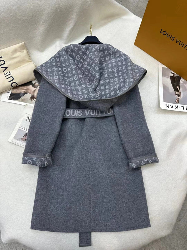 LV MONOGRAM MAXI COLLAR COAT IN GRAY WOOL