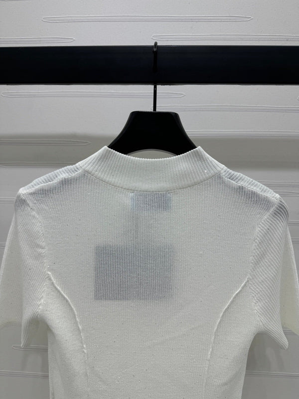 PRADA MOCK NECK SHORT-SLEEVE KNIT TOP WHITE 274815