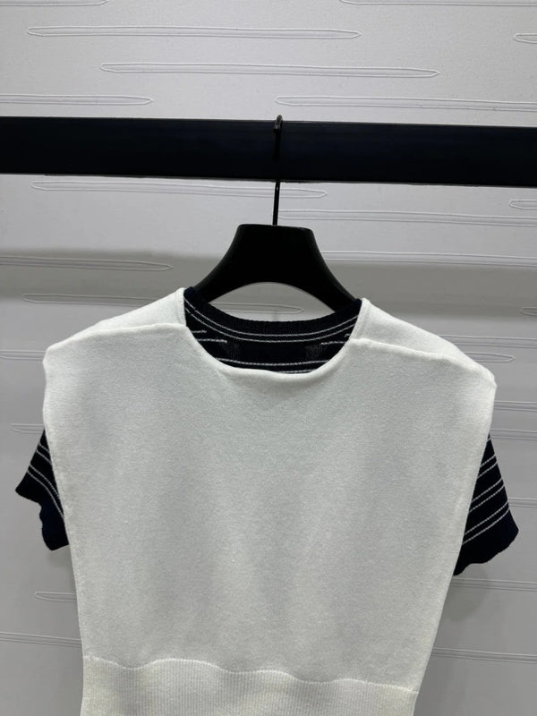 MIU 25S SHORT SLEEVE STRIPED KNITTED CAPE 264138