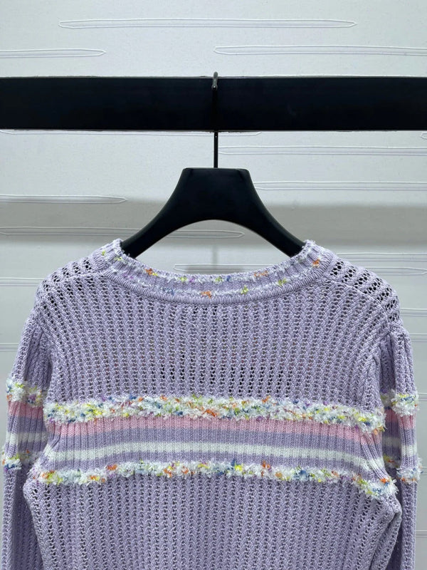 CHANEL 25S PULL À MANCHES LONGUES EN MAILLE AJOURÉE STYLE 163