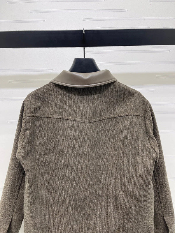 CELINE 25S PU LEATHER JACKET WITH LAPEL TRIM 0032