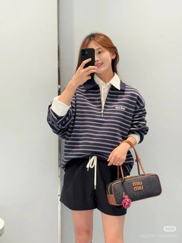 MIUMIU STRIPED ZIP POLO SHIRT STYLE 42