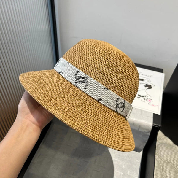 STRAW BUCKET HAT IN BROWN WITH RIBBON BOW 673978