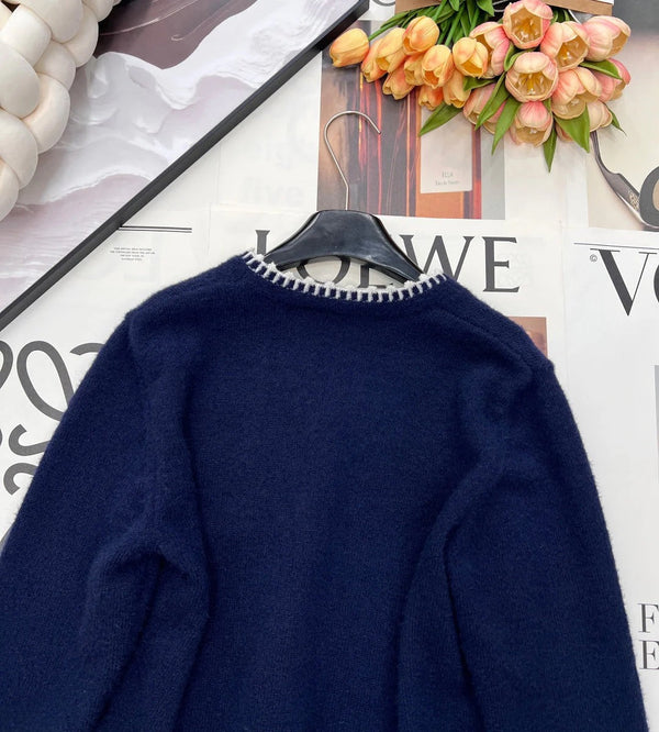 Cardigan en maille col V bleu marine laine cachemire CC 26 785160