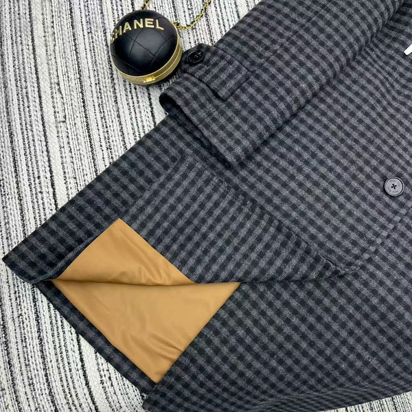 MIUMIU HOODED LONG CHECKED COAT STYLE 30