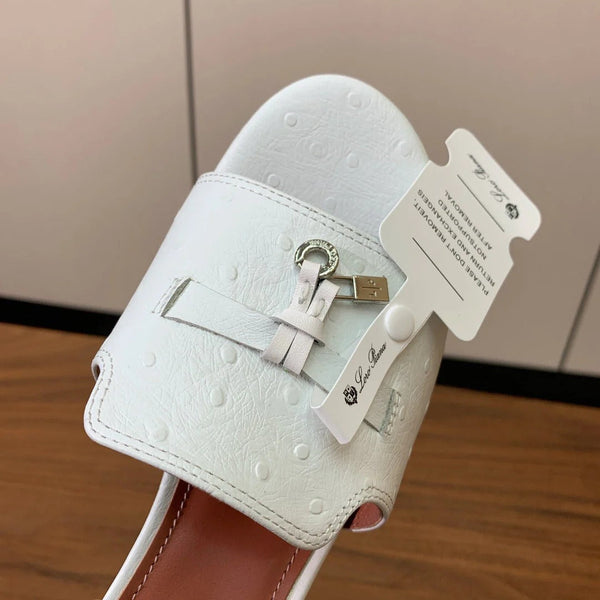 HIGH HEEL IN WHITE LAMBSKIN OSTRICH SKIN