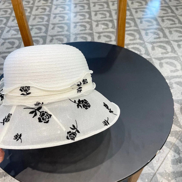 STRAW HAT WITH CHIFFON FLOWER WHITE 672758