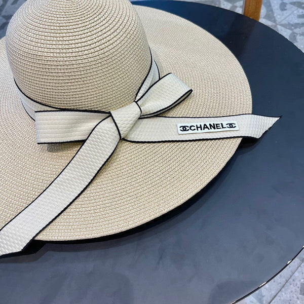WIDE BRIM STRAW HAT WITH BOW BEIGE 672706
