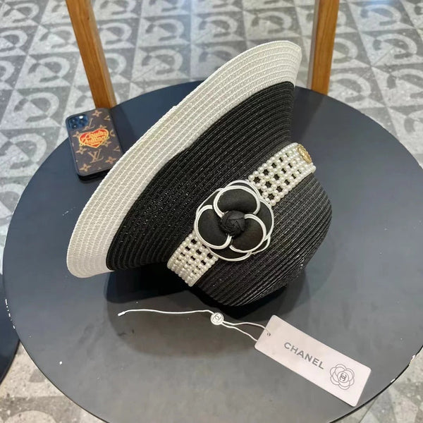 STRAW BUCKET HAT BLACK WITH PEARLS 672762