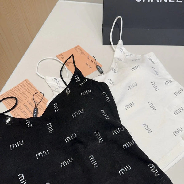 CAMI TOP 640627 IN BLACK COTTON RIBBED KNIT