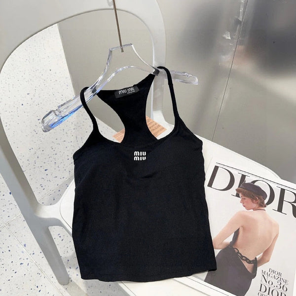 CAMISOLE 617514 IN BLACK COTTON RIBBED KNIT