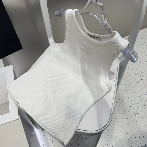 TANK TOP 633206 IN WHITE COTTON RIBBED KNIT EMBOSSED LOGO
