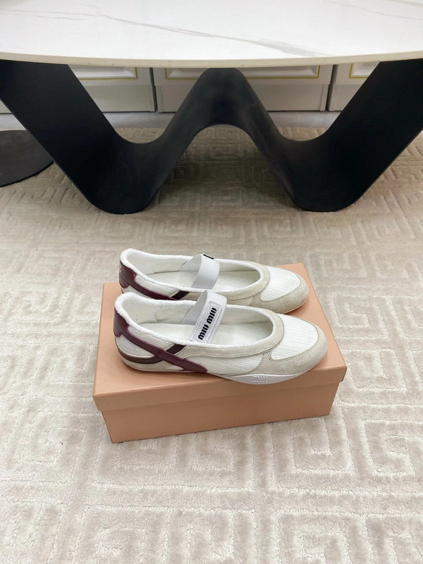 BALLET FLAT SHOES IN WHITE MESH AND BEIGE SUEDE
