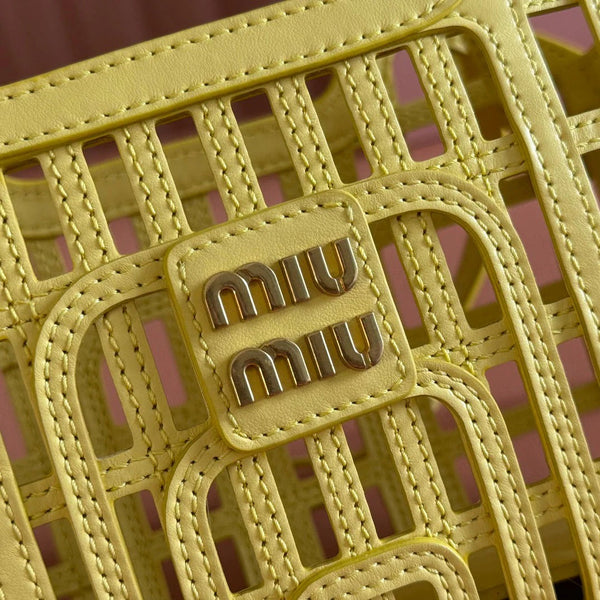 WOVEN HOLLOW BAG 24 IN LEMON YELLOW CALFSKIN
