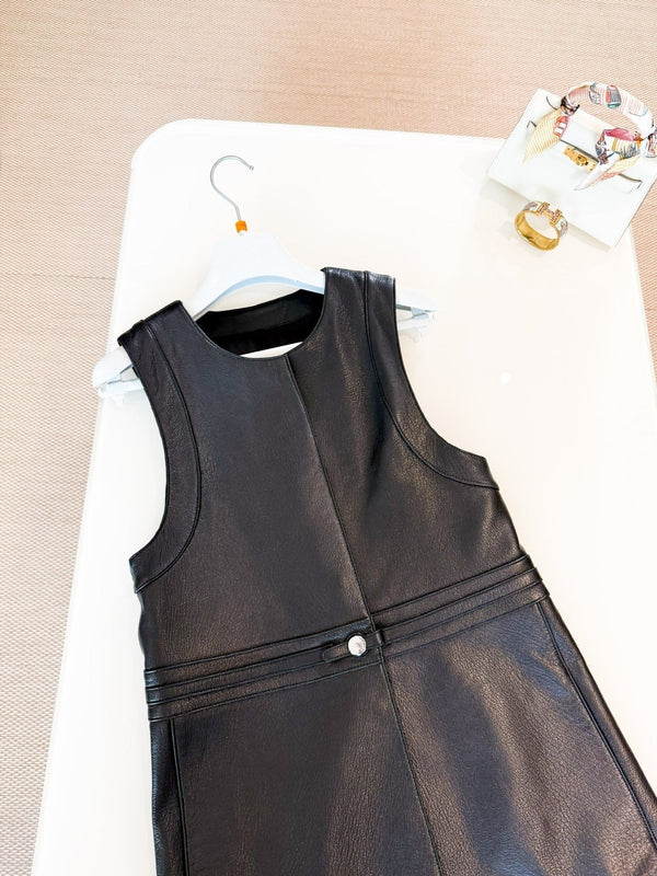 HERMES 25S LEATHER-BUCKLE WAIST VEST DRESS 120