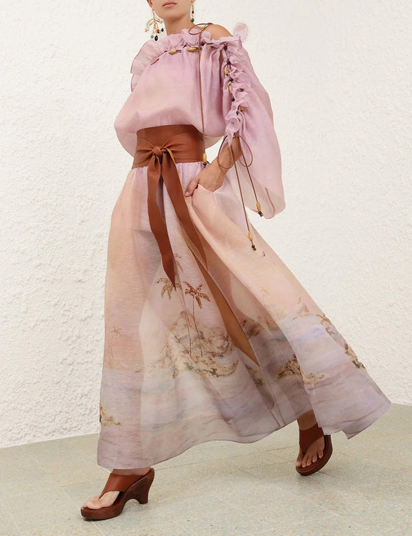ROBE MIDI EN SOIE ZIMMER BLEU-VERT PASTEL ET VIOLET CLAIR