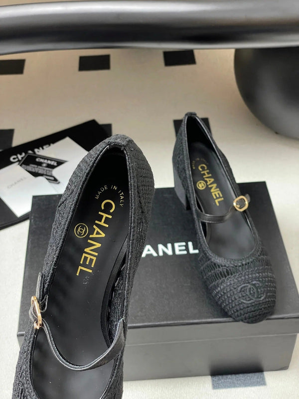 BALLERINES HAUTES MARY JANE 50 MM EN RAFIA NOIR