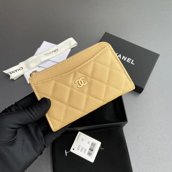 Chanel 2026 Porte-cartes matelassé 13cm veau grainé Abricot