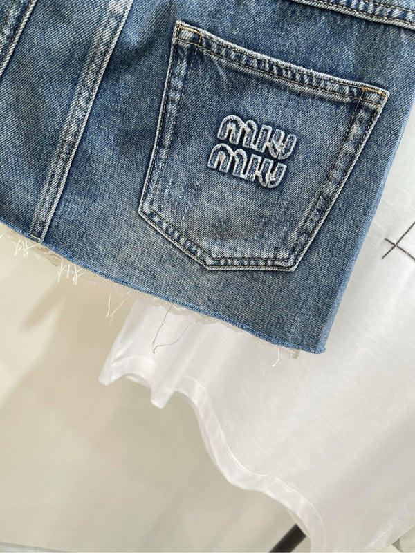 GONNA IN DENIM CON PIZZO E RIMPIAZZI MIUMIU 275946
