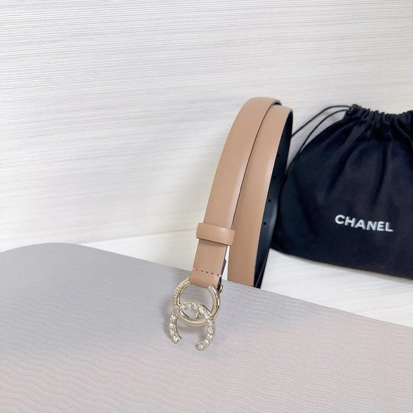 CC BELT 20 MM IN DESERT SAND SMOOTH CALFSKIN GOLD HARDWARE ATTACH RHINSTONE