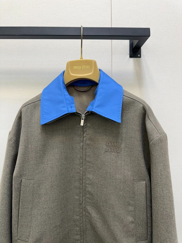 MIUMIU CONTRAST-FABRIC COLLAR JACKET STYLE 38