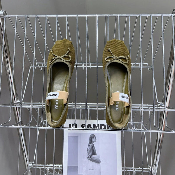 BALLET FLAT SHOES DARK OLIVE COLOR SHEEPSKIN