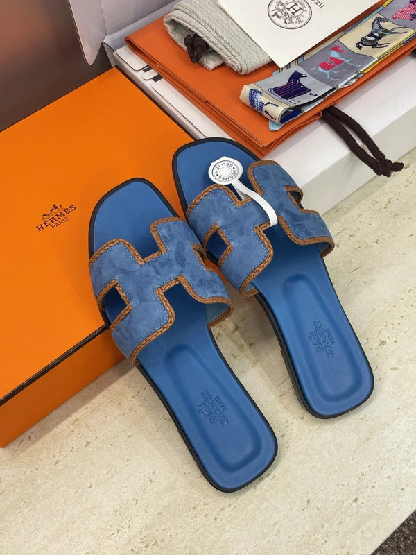HM 26ss Sandales Oran Daim bleu Cuir de veau 607247