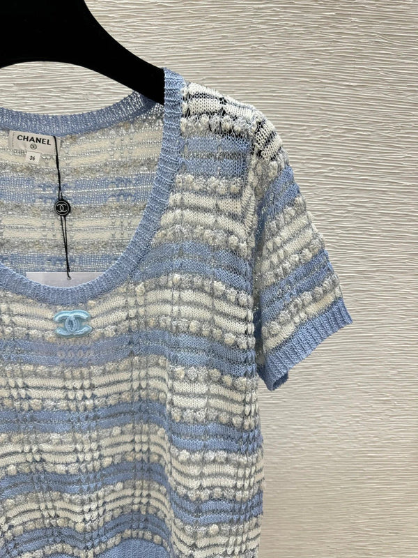 CC 2026 Striped Short-sleeved Shirt Blue Polyester Viscose 516783