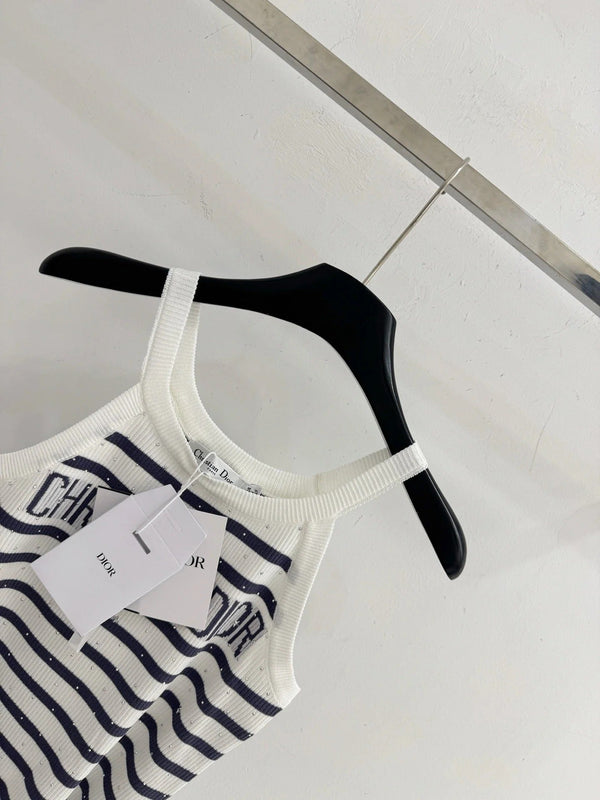 Débardeur en tricot à rayures et lettres en strass en laine CD 2026 455360