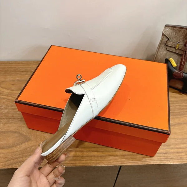 HM 26ss Mule Cuir de veau blanc Boucle dorée 638471