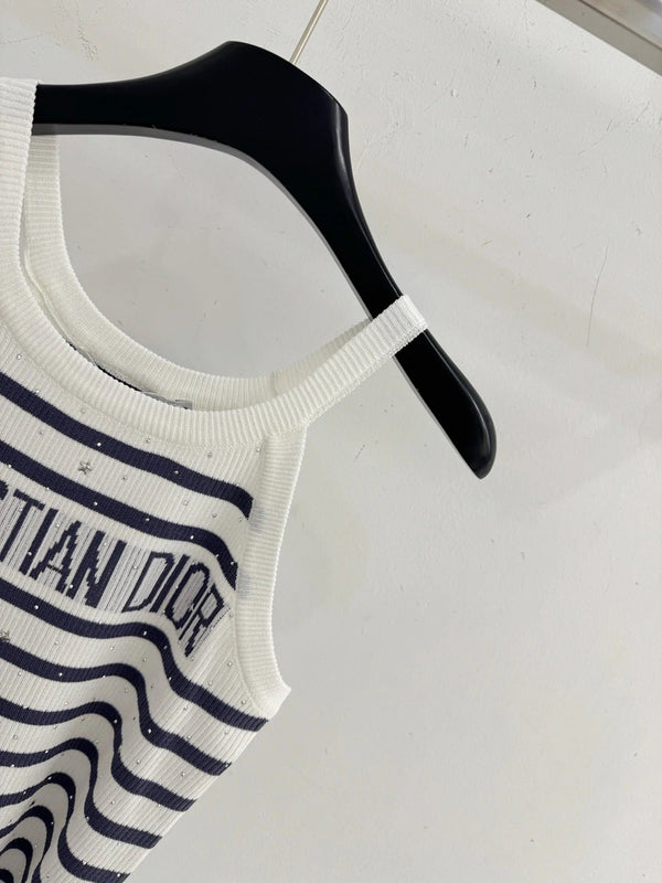 Débardeur en tricot à rayures et lettres en strass en laine CD 2026 455360