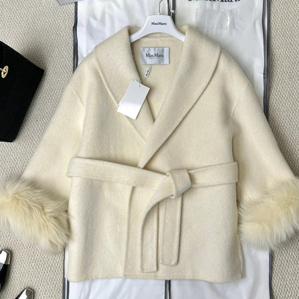 MANTEAU EN CACHEMIRE MAX MARA 25S AVEC BORDURE EN FOURRURE DE RENARD 235