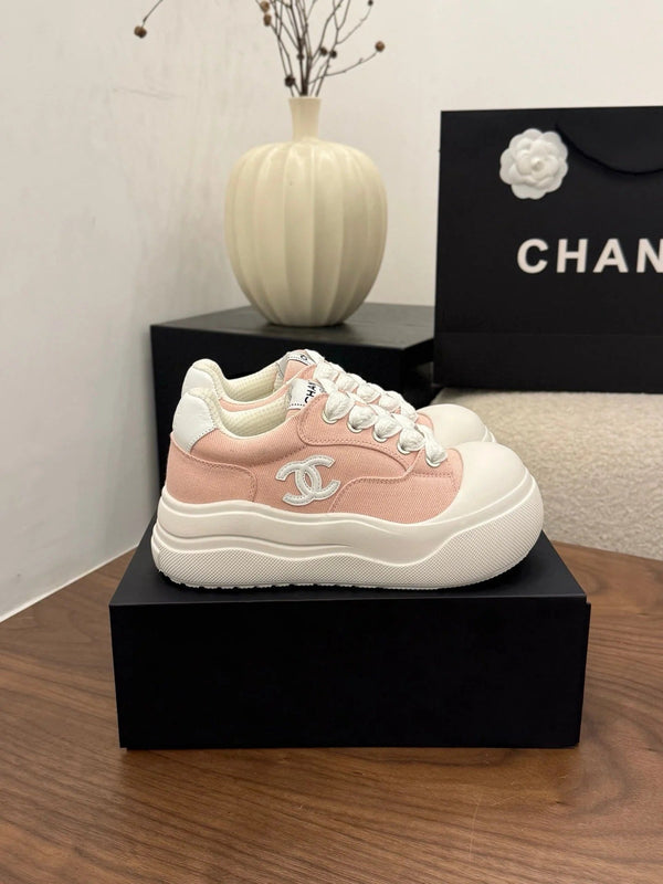 CC 26s Baskets décontractées bébé rose toile blanche cuir 183593