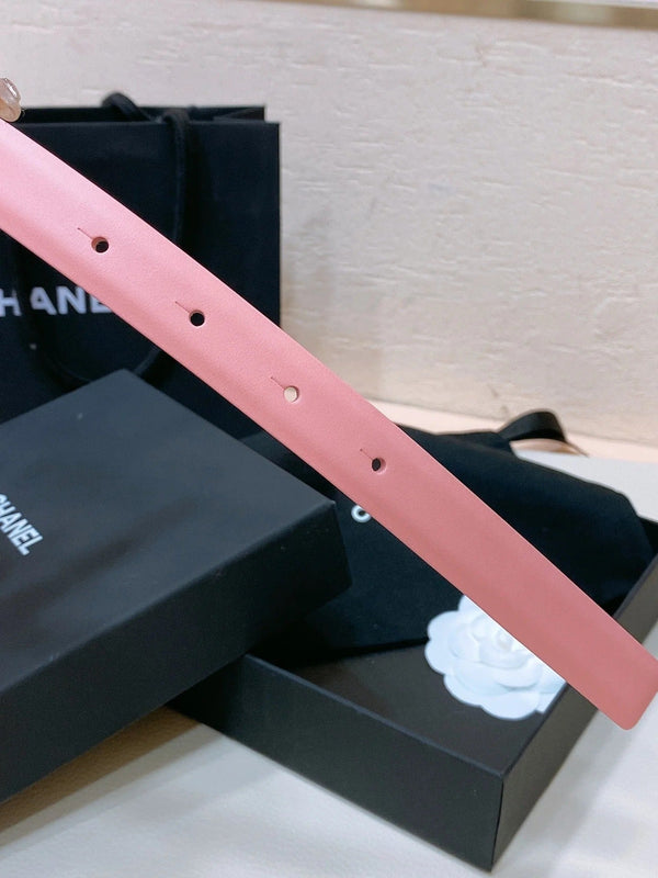 CC BELT 20MM IN SALMON PINK CALFSKIN GOLD HARDWARE ATTACH PEARLS