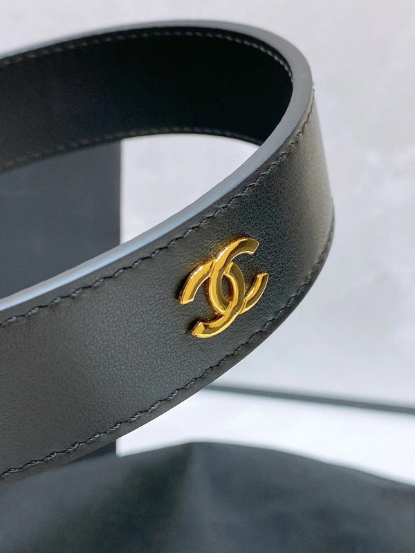 CC 30MM BELT IN BLACK EMBROIDERED CALFSKIN WHITE MIX BLACK METAL LOGO GOLD HARDWARE