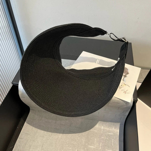 MM OPEN-TOP STRAW HAT IN BLACK WITH LARGE BOW