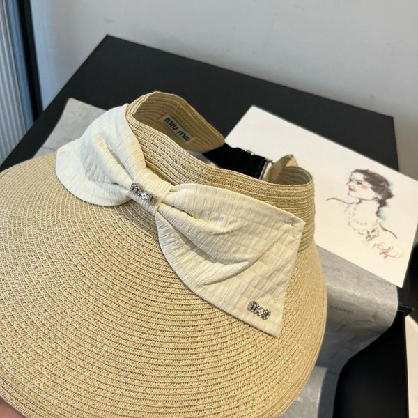 MM OPEN-TOP STRAW HAT IN LIGHT BEIGE WITH LARGE BOW