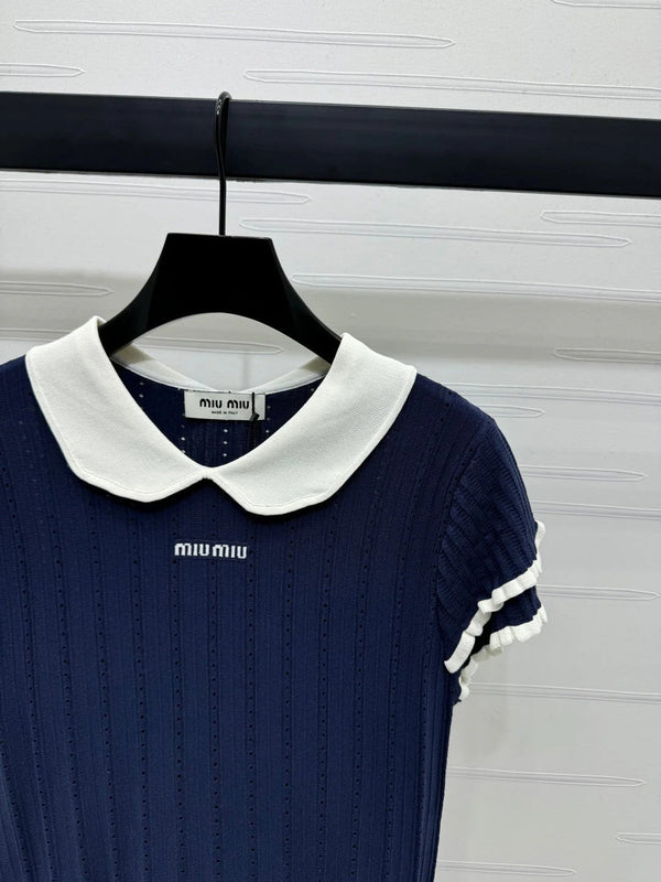 MIUMIU TOP A MANICHE CORTE CON COLLO PETER PAN 274827