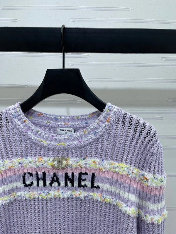 CHANEL 25S PULL À MANCHES LONGUES EN MAILLE AJOURÉE STYLE 163
