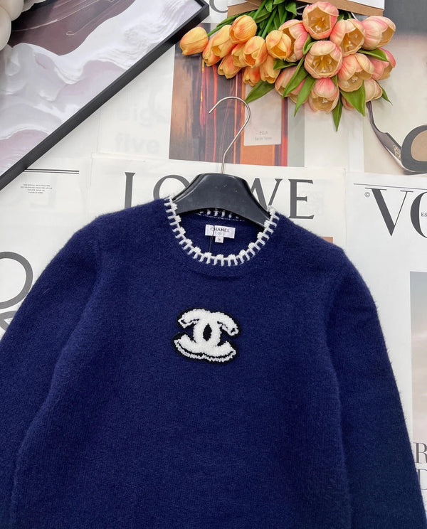 CC 26 Pull en maille bleu marine Laine Cachemire 785142