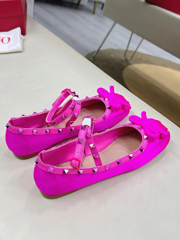 BALLERINES VALENTINO GARAVANI ROCKSTUD EN SATIN ROSE FUSCHIA